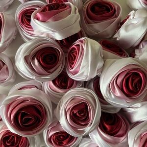 35 vintage large pink ombré satin roses for trimming hats or crafts.